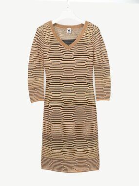 M by Missoni Gold Geometric-Stripe Lame-Knit Dress